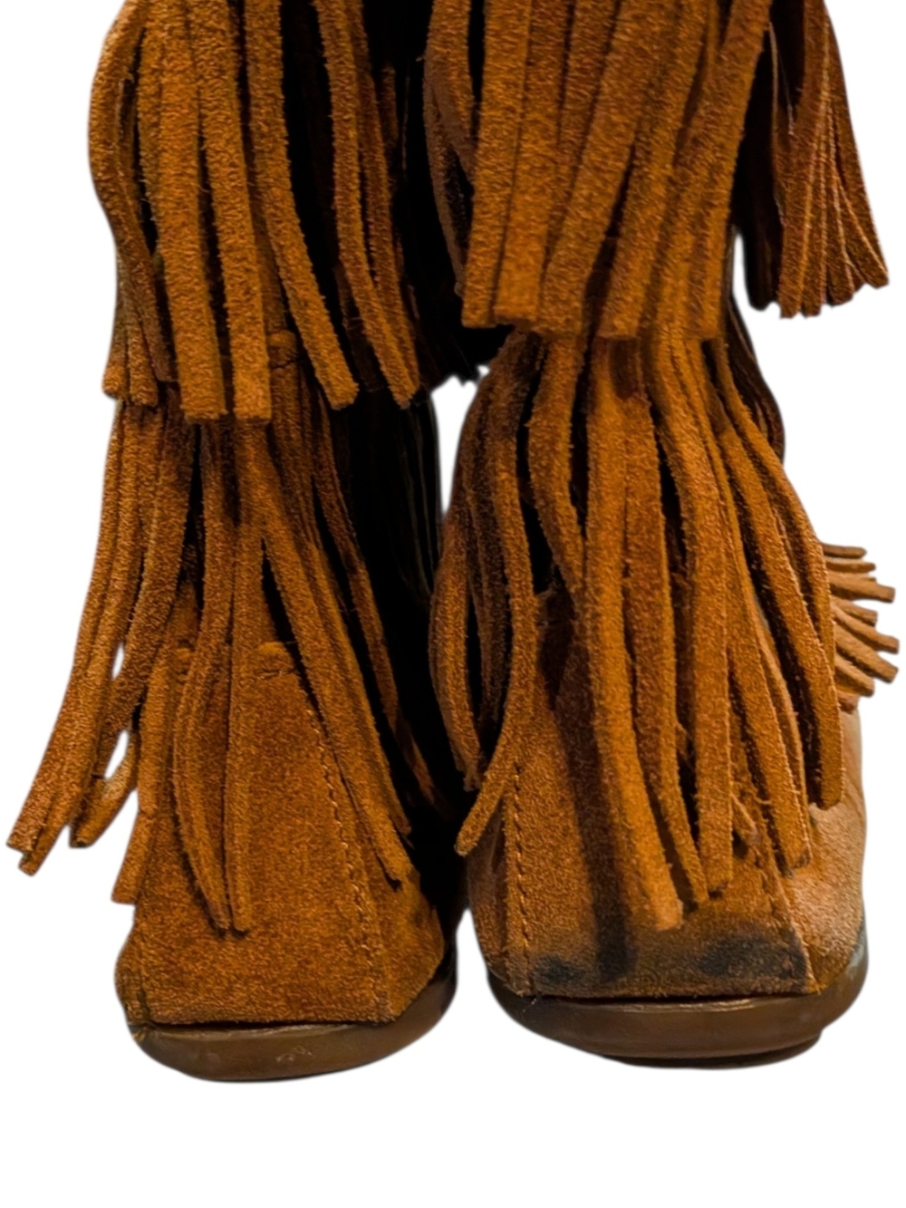 Minnetonka Chestnut Fringe Suede Knee Boots - Picture 3 of 16